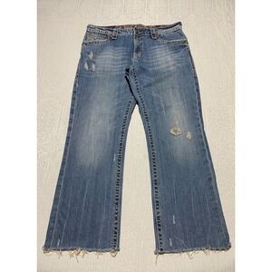 Rock Revival Paul Mens Jeans 36×30 Distressed Embroidered Flap Cropped Raw Hem